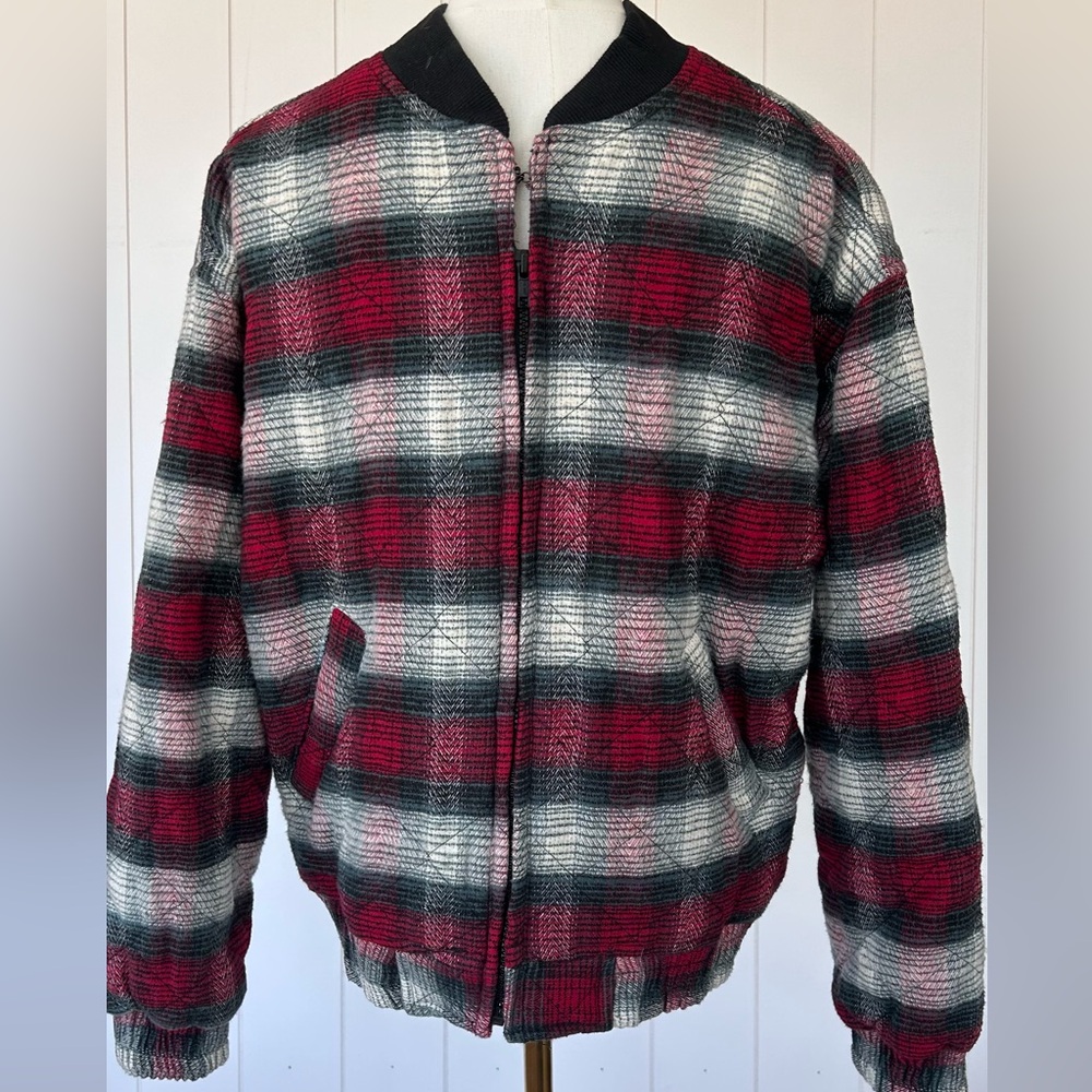 ellemenno Plaid Quilted Bomber‎ Jacket Front Zip Size Medium